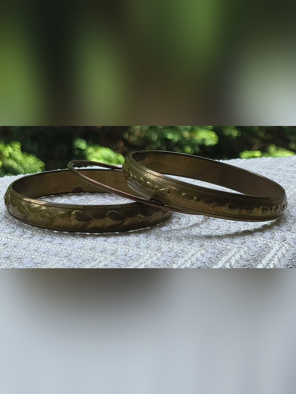Vintage 1970s Pier 1 Brass Stacking Bangle Set - 3 Piece Textured Boho Bracelets